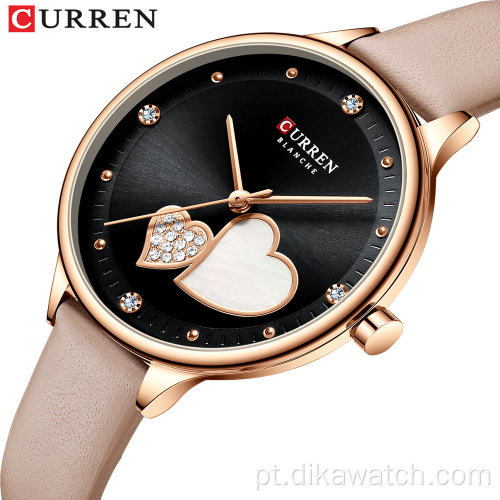 Relógio CURREN com pulseira de couro para mulheres charme quartzo à prova d&#39;água extravagante analógico pequeno mostrador relógio de pulso para mulheres relógio reloj